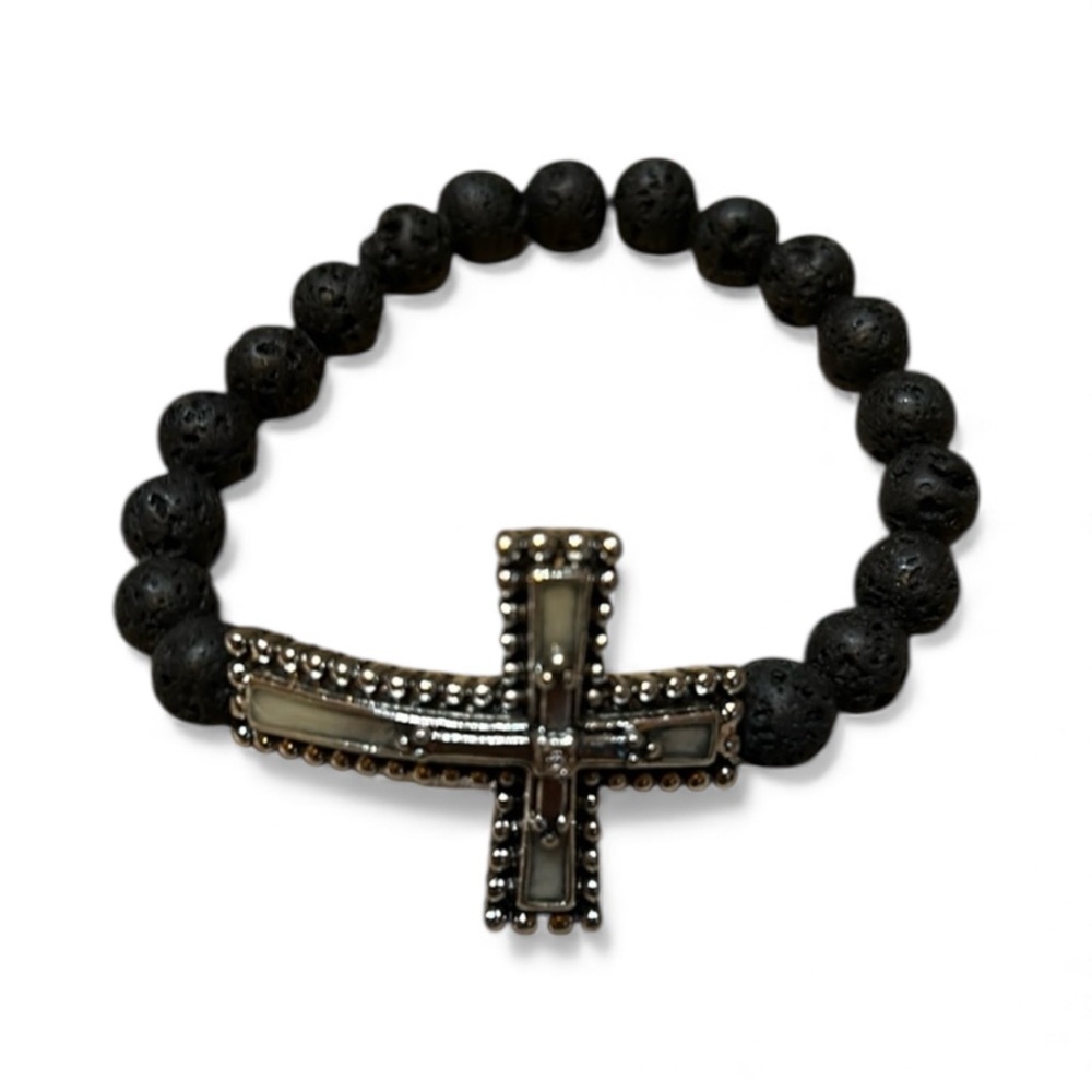 New Black stretchy beaded cross bracelet